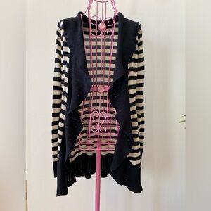 White House Black Market Striped Ruffle Cardigan Gold Thread Silk Blend Size XS